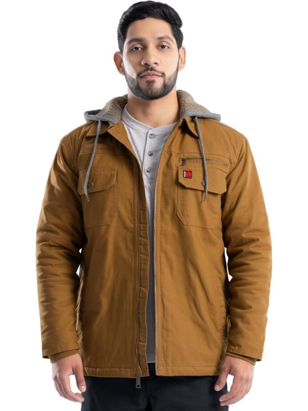 Men's Quilted Lined Jacket with Sherpa Hood - Warm, Stylish Outerwear for Winter
